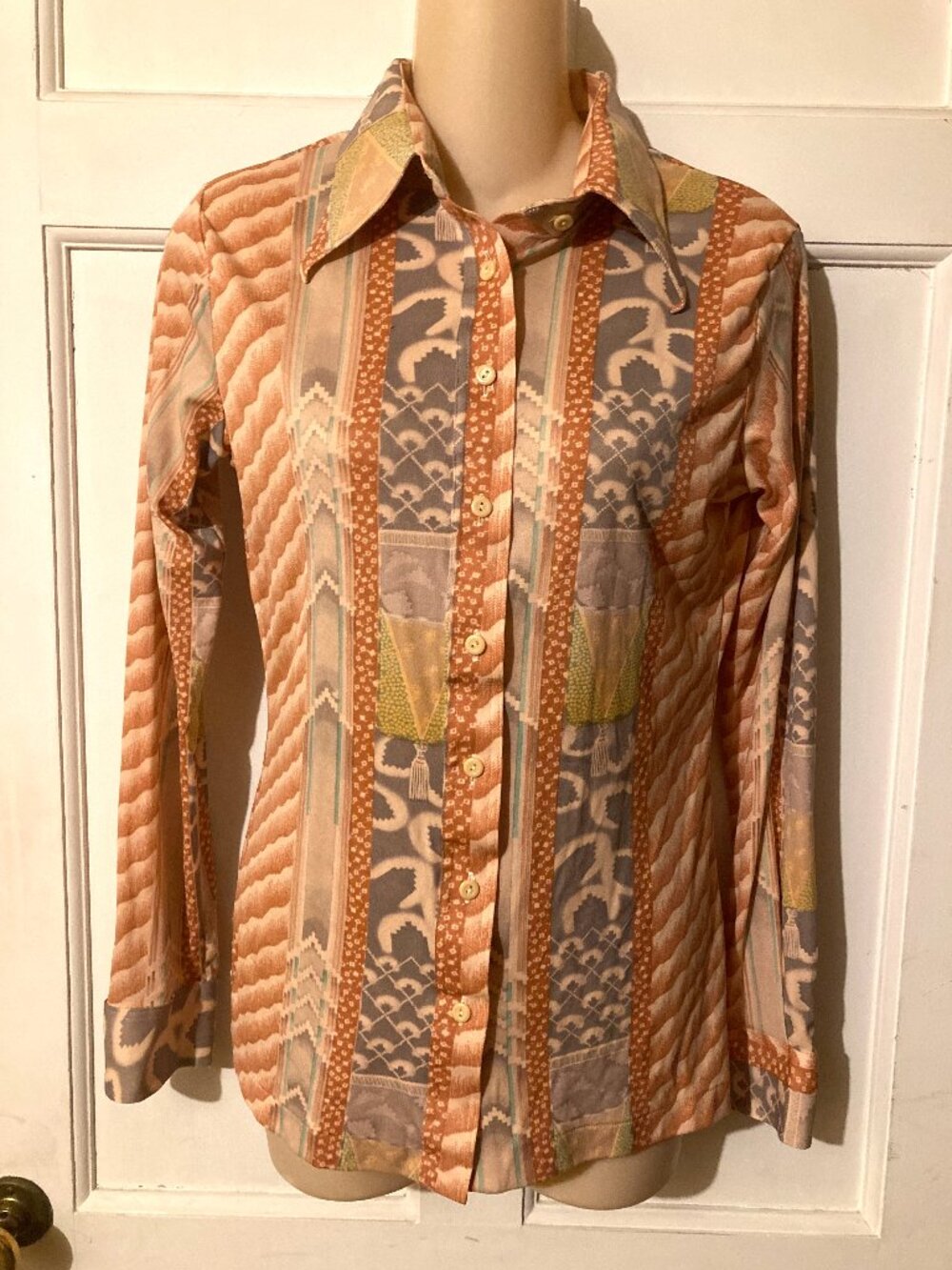 Vintage 70s Patchwork/Western STRETCH LSL Button-Down Shirt ~ Sz S